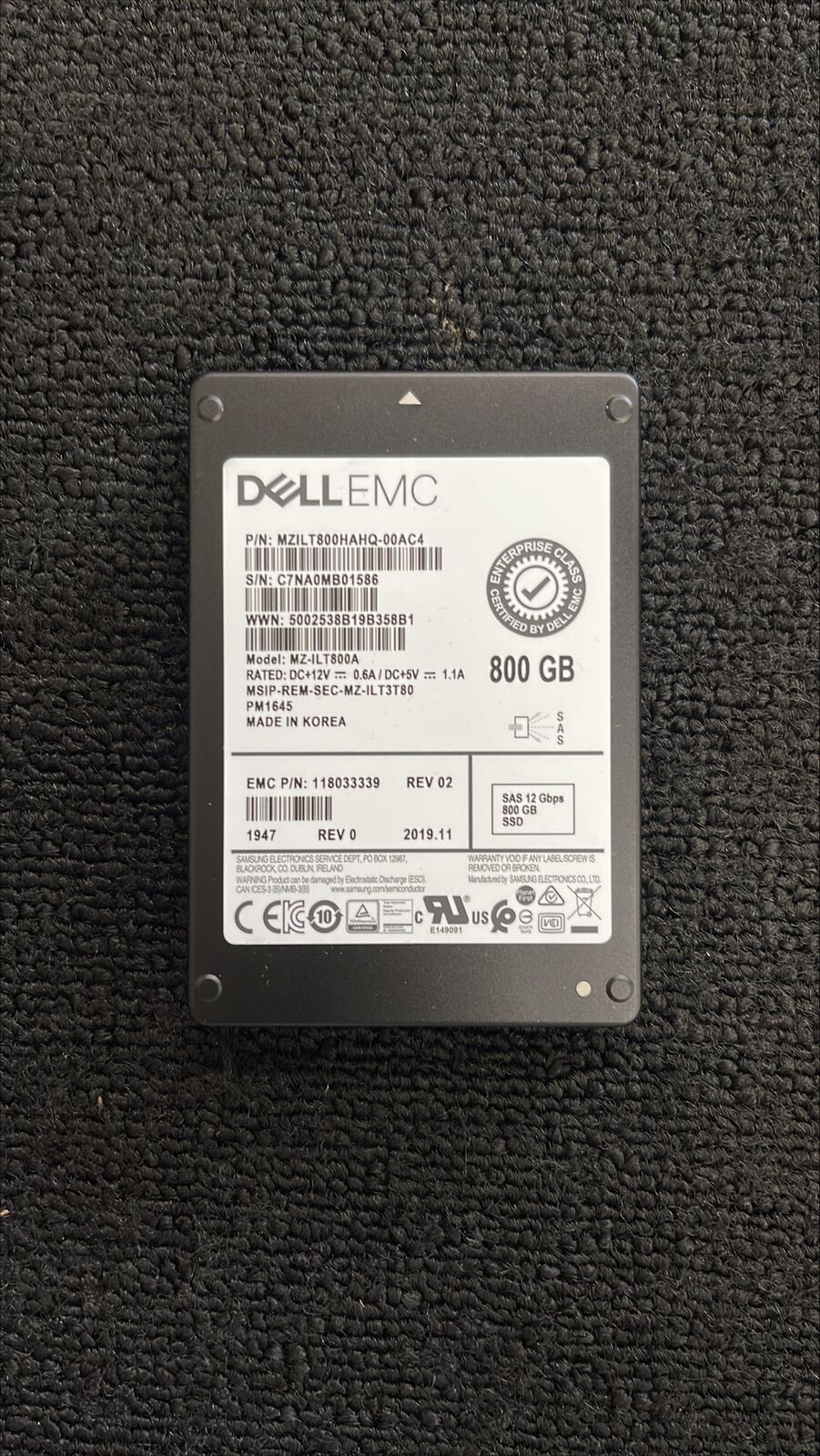Dell EMC 800GB 12GBp/s SAS 2.5in SSD 118033339