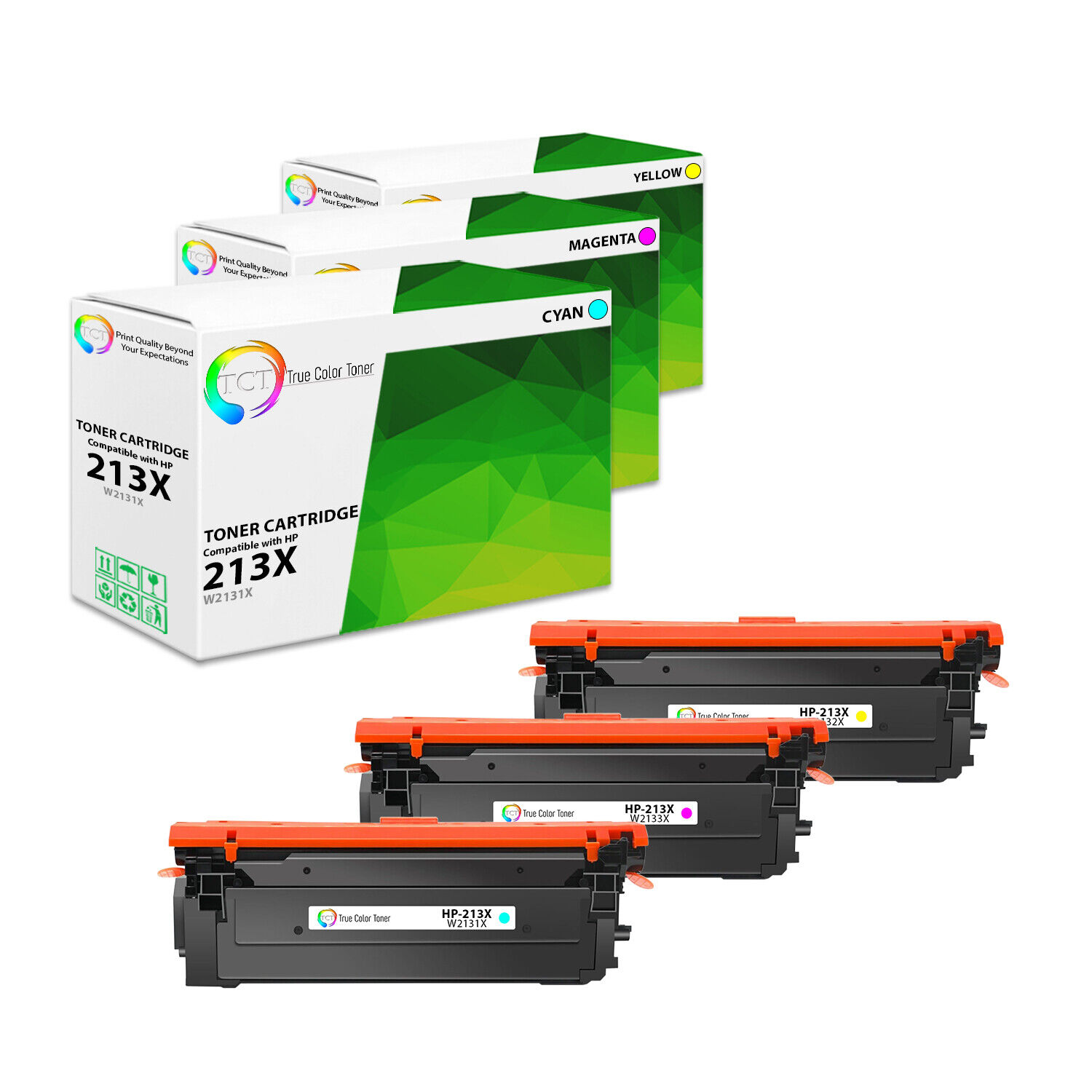 3Pk TCT Premium 213X CYM Hi-Yield for Compatible HP 5700dn 6700 Toner Cartridge