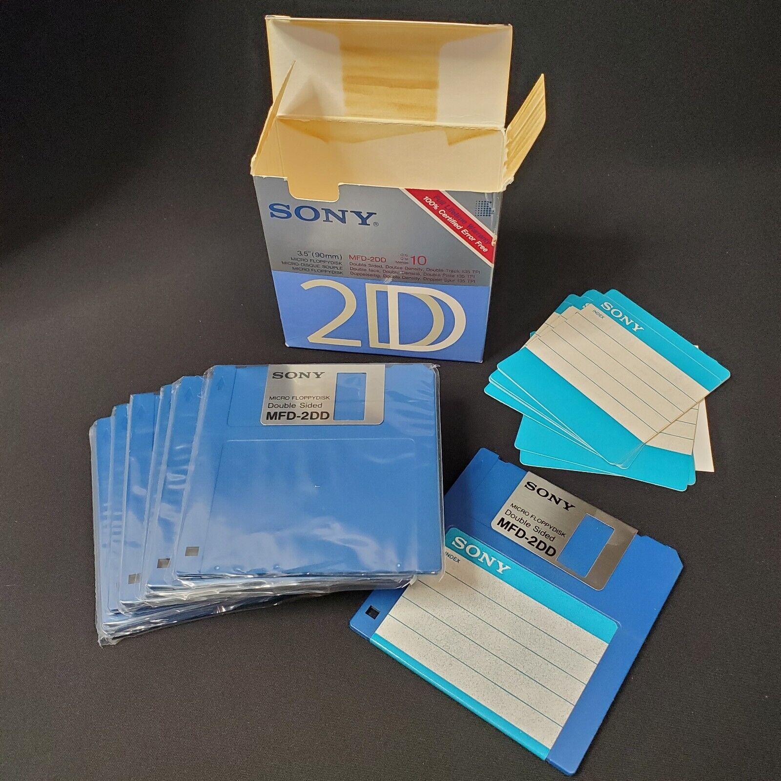 Sony Pack of 9 + 1 MFD-2DD Micro Floppy Disks Double Sided Double Density Japan