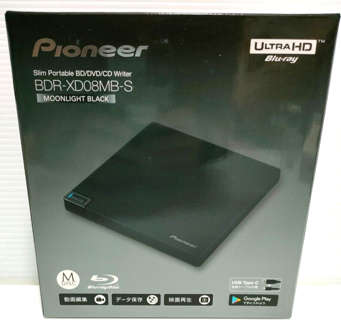 Pioneer BDR-XD08MB-S Ultra HD Blu-ray Black USB3.2 External Clamshell Type 230 g