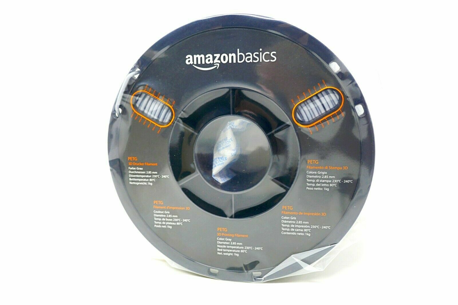 AmazonBasics PETG 3D Printer Filament, 2.85mm, Grey 1 kg Spool