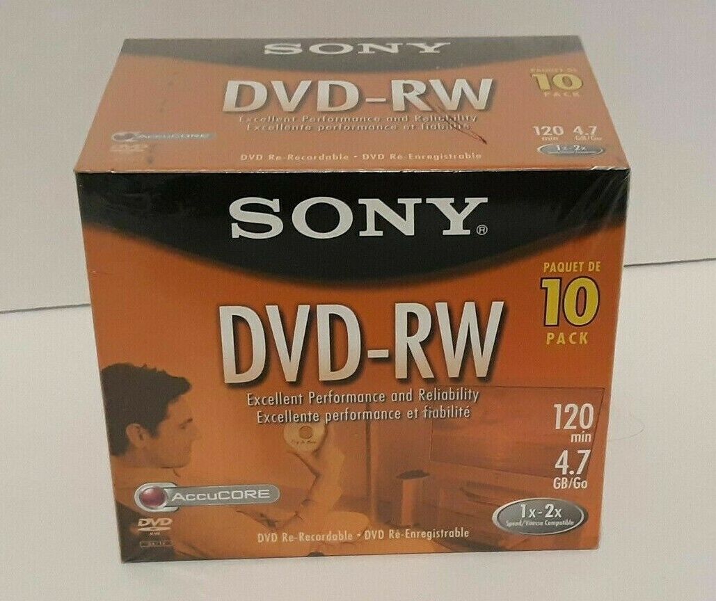 SONY 10-Pack DVD-RW 120 Min 4.7 gb BRAND NEW SEALED DVD Re-Recordable 10DMW47L2