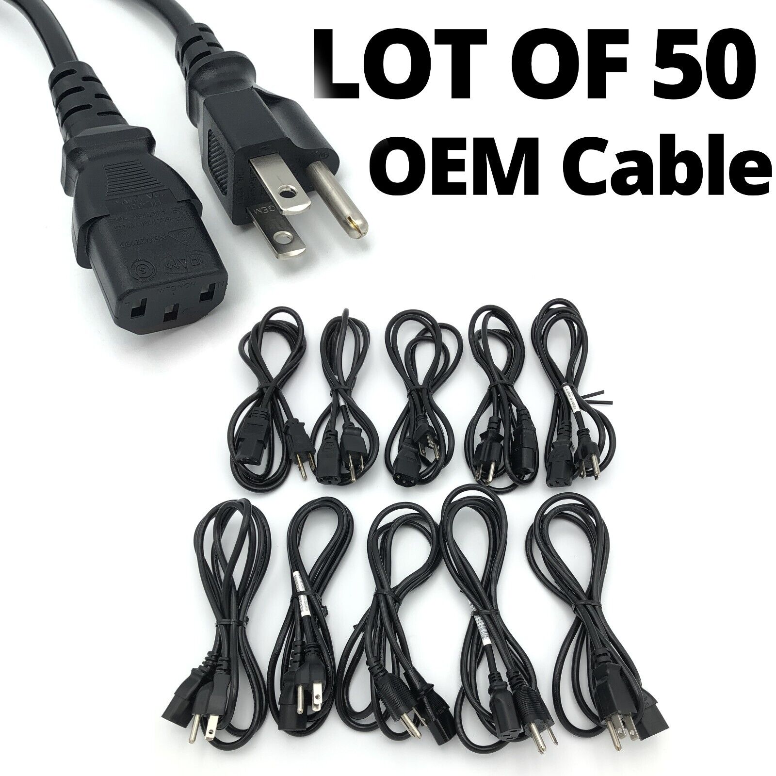 ⚡Branded LOT 50 6ft 3-Prong AC Power Cord Cable for Laptop PC Printers Scanners⚡