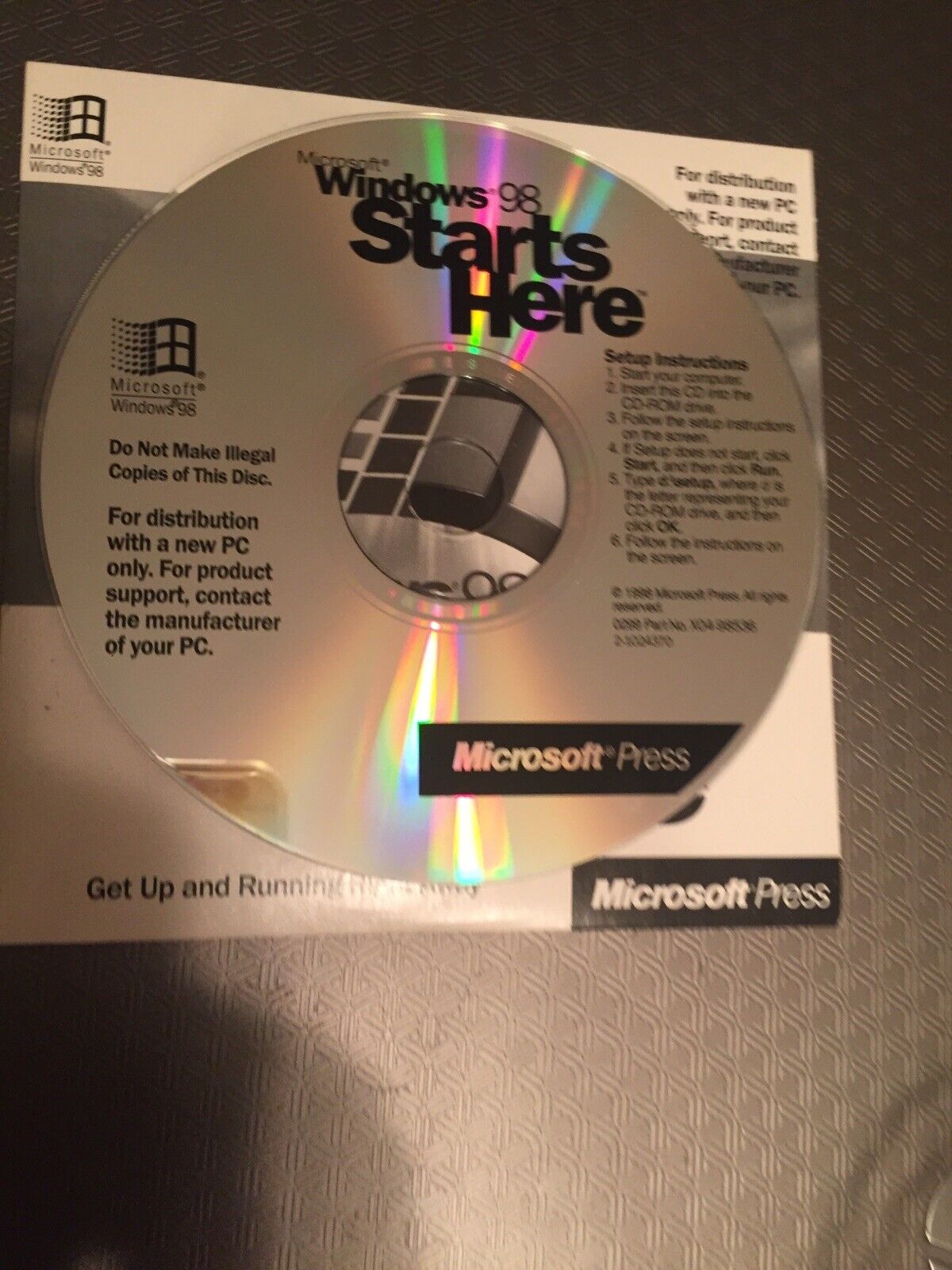 Microsoft Windows 98 Starts Here CD-ROM - 0288 PN X04-98536 Microsoft Press