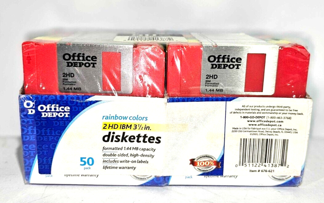 50 Diskettes Floppy Vintage Office Depot 2HD IBM Format 3.5 1.44 MB 122223-6