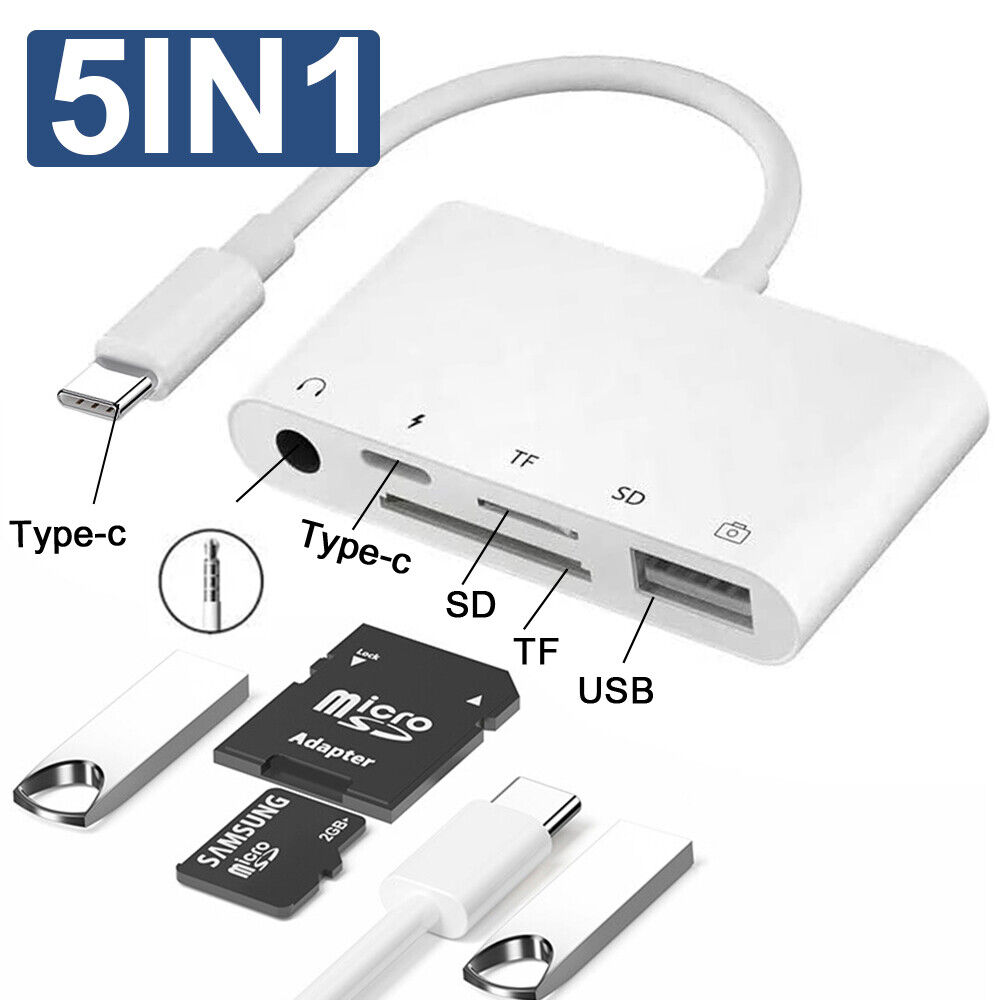 5 in 1 Multiport Converter USB C Adapter SD Card Reader For Phone iPad MacBook