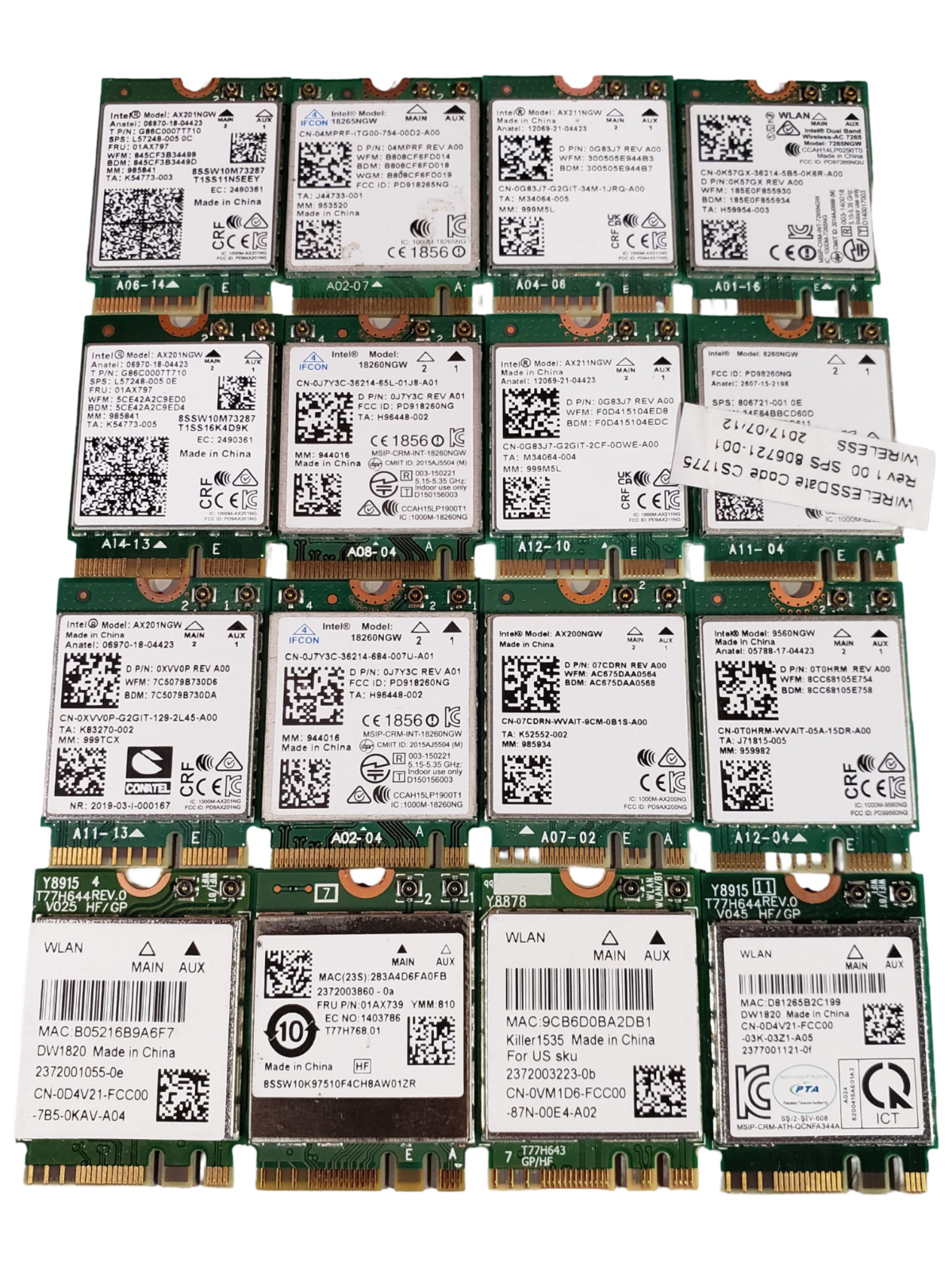 Lot of 16 Assorted Intel Qualcomm Laptop WLAN Wi-Fi Cards Dell Lenovo Realtek