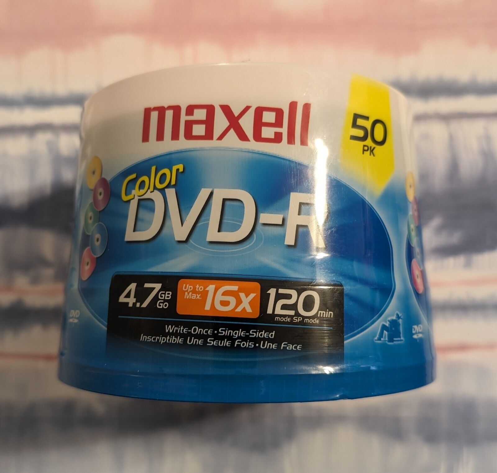 Maxell Color DVD-R 50 Pack 16x 4.7gb 120 Min Factory Sealed Spindle - Fun Colors