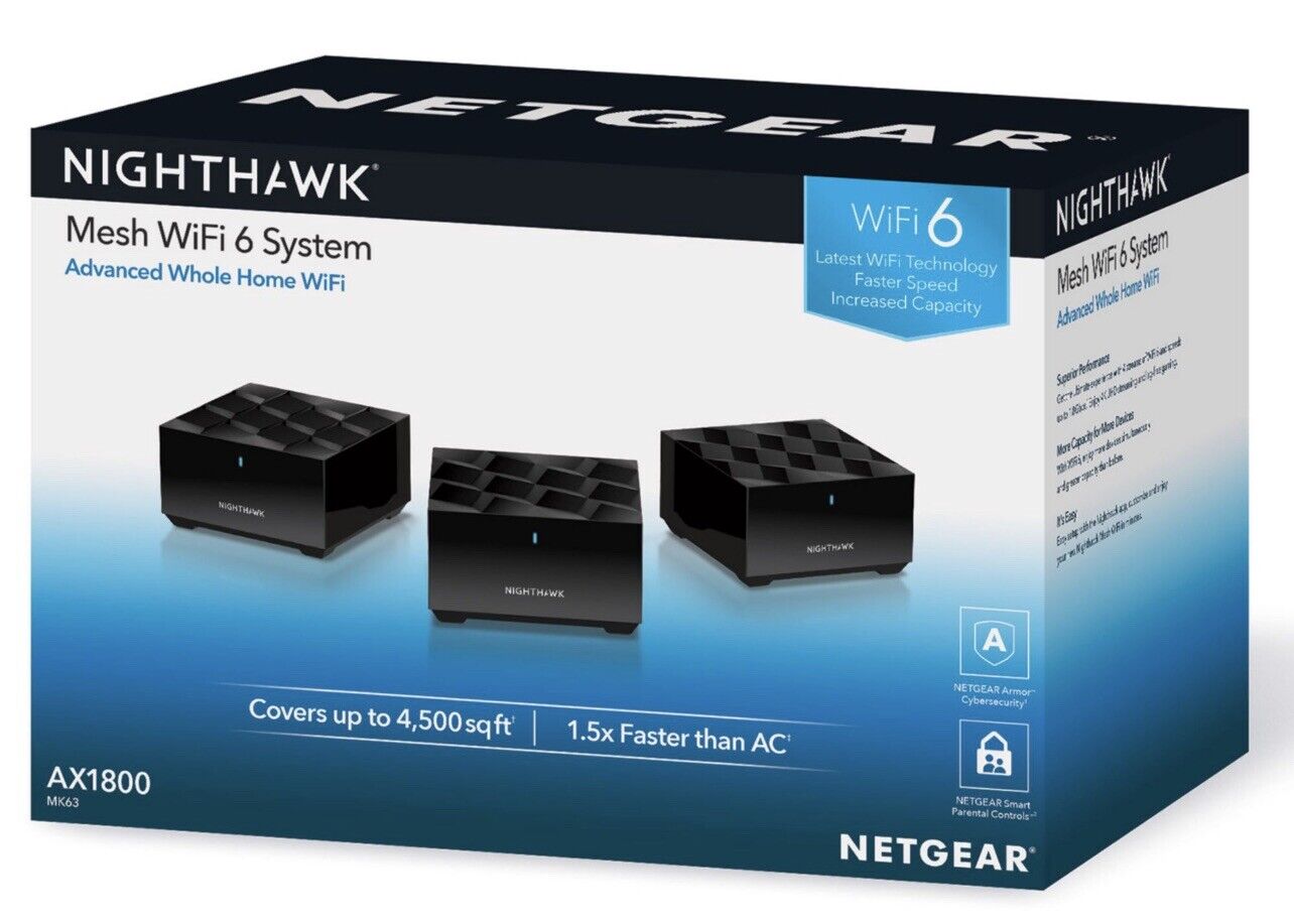 NETGEAR Nighthawk AX1800 Mesh Wi-Fi 6 System Advanced Whole Home Router MK63S