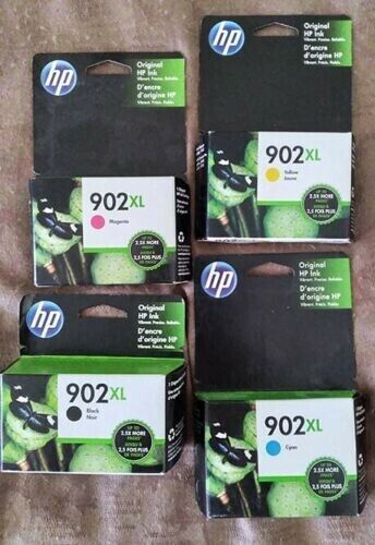 Set 4 Factory Sealed Genuine HP 902XL Hi Yld Inkjet Cartridges K C M  Y 2022