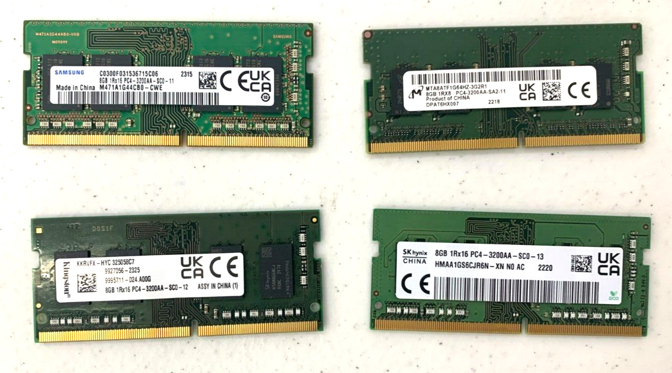 Lot of 10 Samsung/SK Hynix/Kingston (8GB) DDR4 1Rx8 PC4-3200AA Laptop RAM Memory