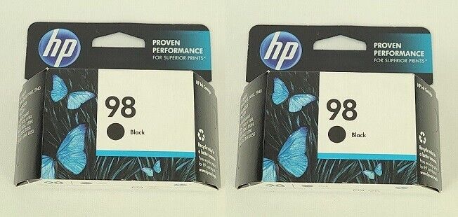 Set 2 Genuine Factory Sealed Original HP 98 Black Inkjet Cartridges 2016