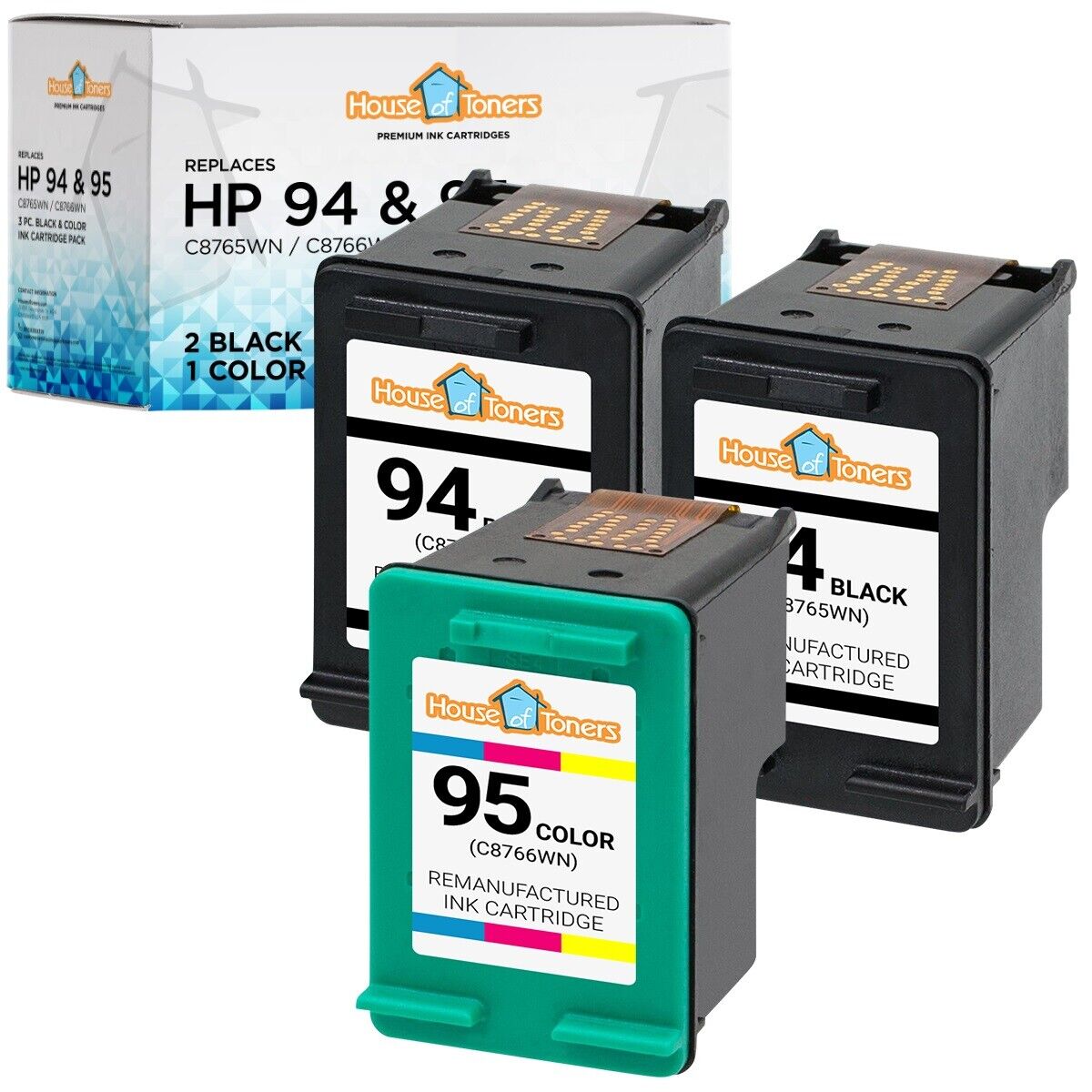 3PK #94 #95 C8765W C8766W Blk & Clr Ink Cartridges for HP Officejet Series