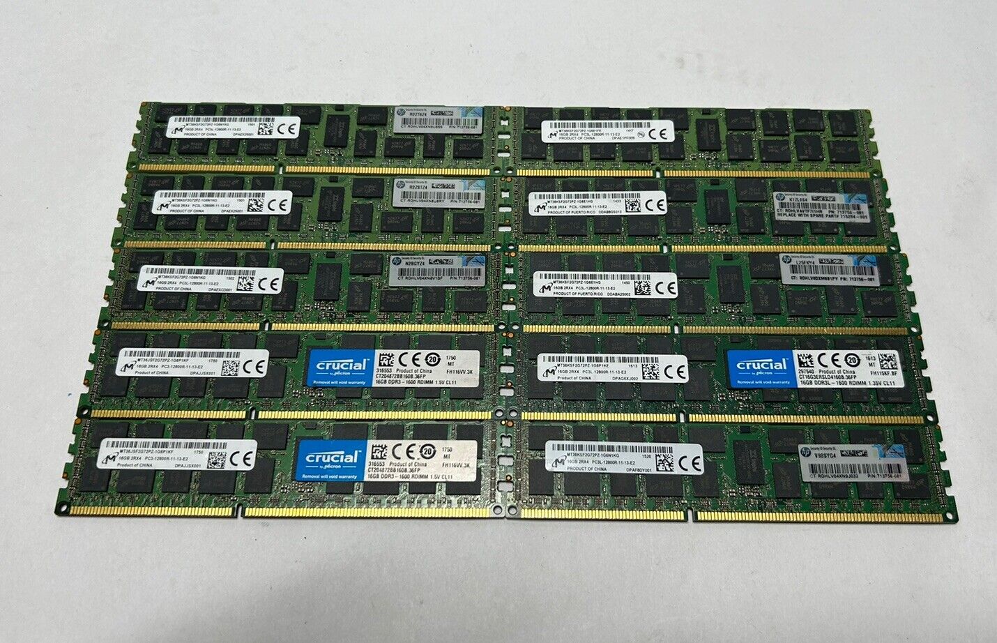Lot of 10 Micron 16GB 2Rx4 DDR3-1600 PC3-12800 RDIMM ECC Server Memory RAM