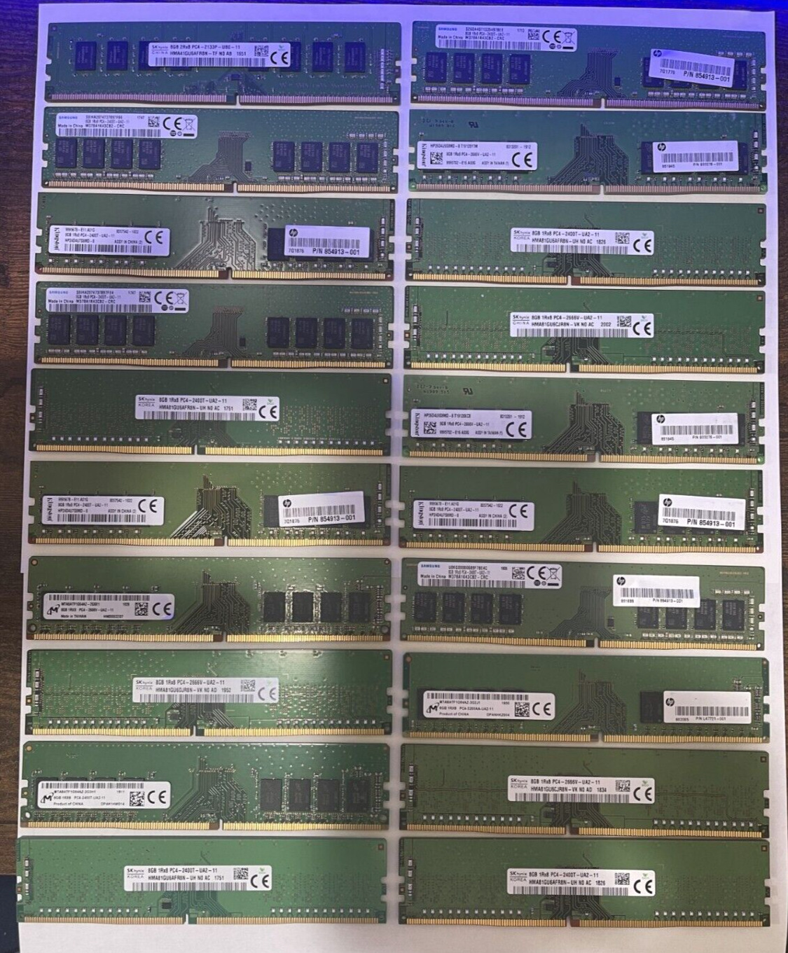 LOT OF ( 50 ) 8GB Mixed Brand / Mixed Speed DDR4 Desktop Memory