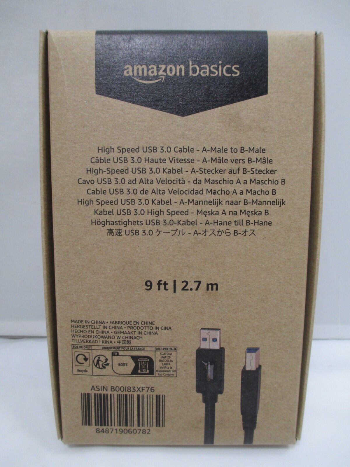 Amazon Basics High Speed USB 3.0 Cable 9ft A Male To B Male