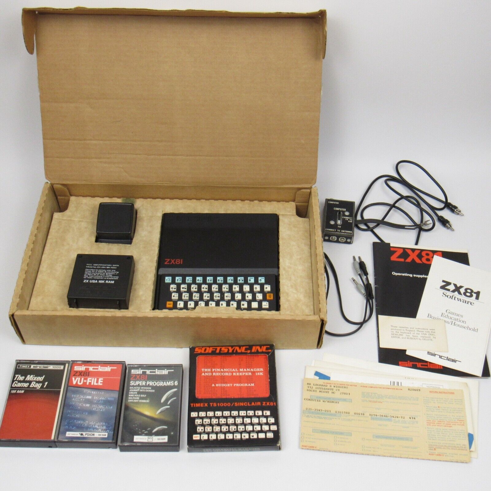 Sinclair ZX81 Computer 16k RAM Block & Timex 1000 Software Tapes Vintage Tech
