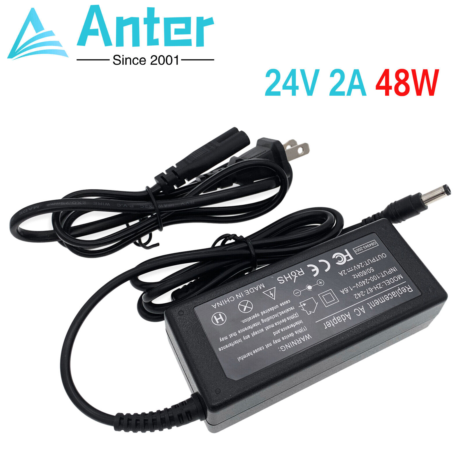 24V 2A AC DC Adapter Power Supply Cord Charger For LCD Monitor Printer 5.5mm Tip