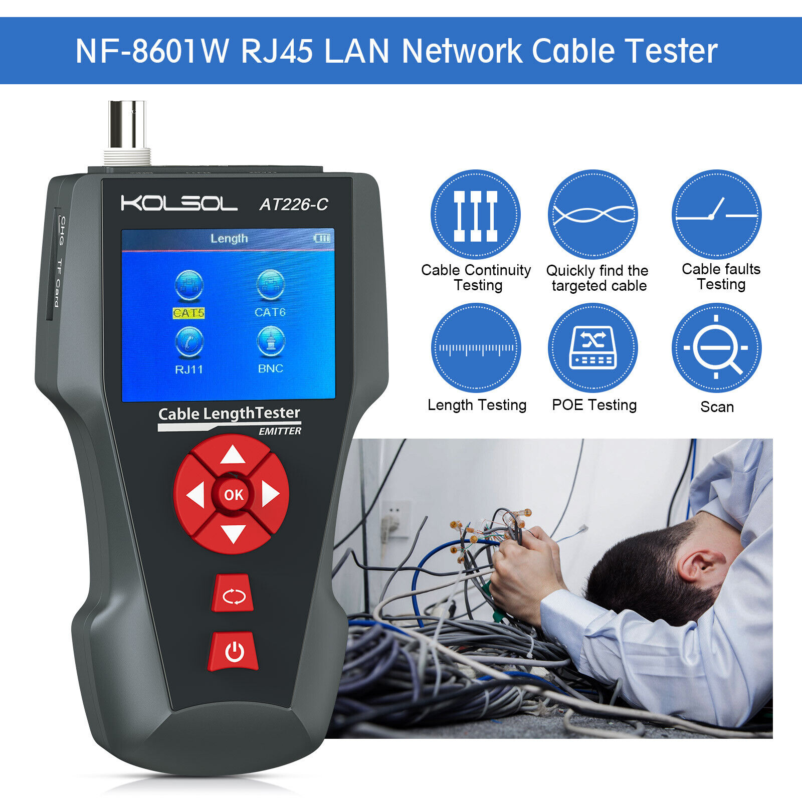 NF-8601W Network Cable Tester Diagnose Tone Tracer POE RJ11 RJ45 Wire Tracker