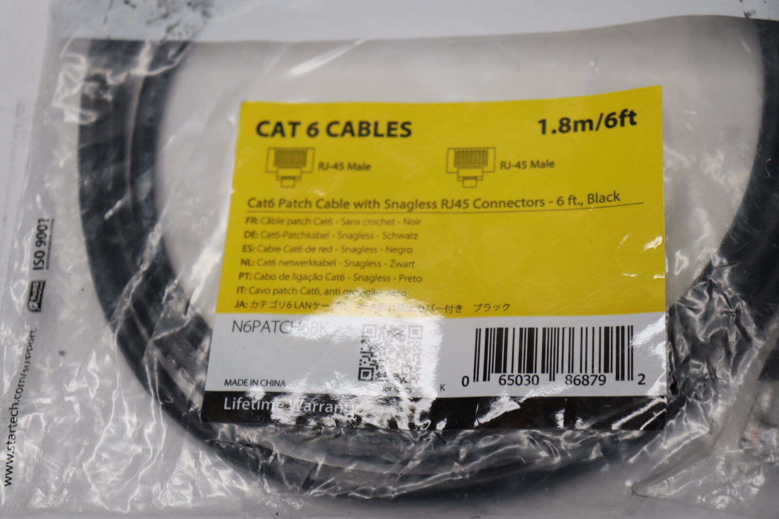 StarTech.Com CAT6 Ethernet Cable W/Snagless RJ45 Connectors Black 6' N6PATCH6BK