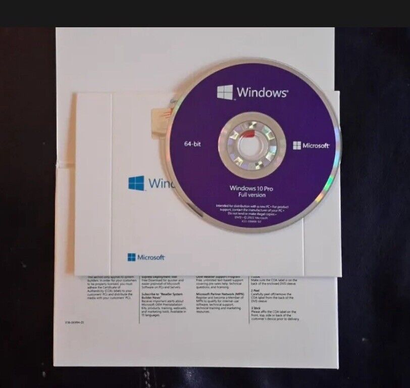 Microsoft Windows 10 Pro Professional Full Version DVD With Product Key Sealed