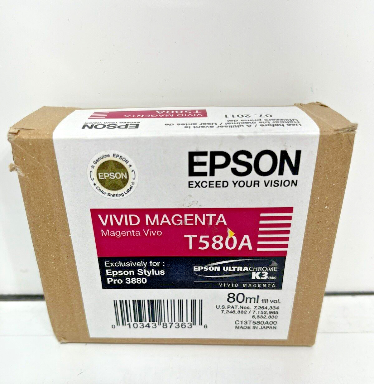 EXPIRED 2011 - Genuine Epson Ink Pro 3880 New T580A Vivid Magenta Sealed
