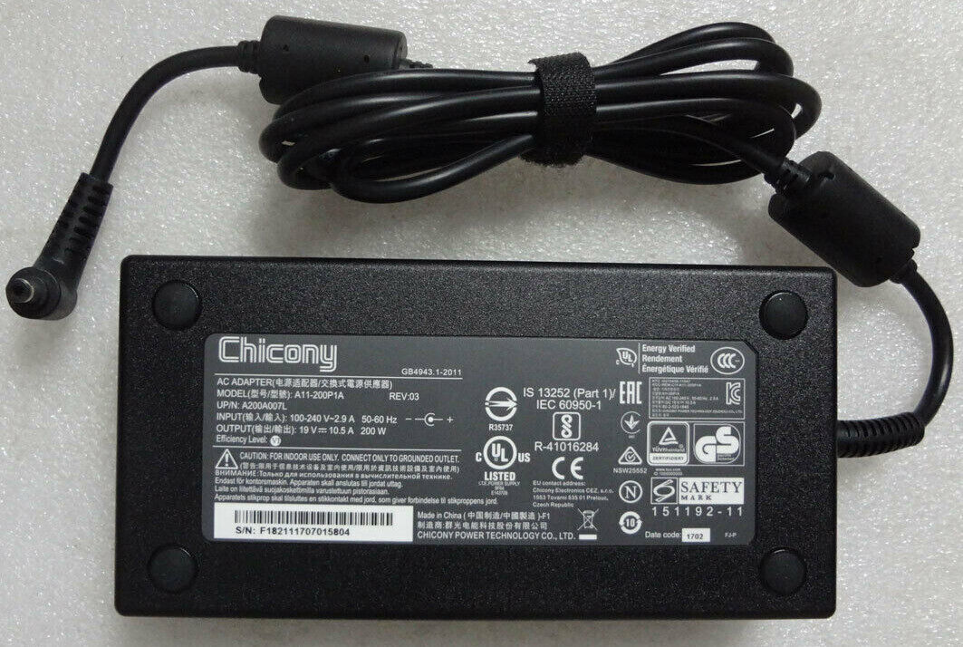 NEW Chicony 19V 10.5A A11-200P1A 5.5mm for CLEVO P650RG Genuine 200W AC Charger
