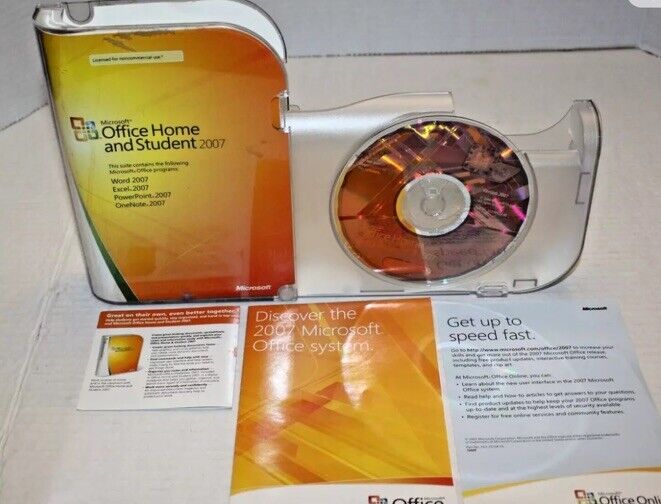 Microsoft MS Office 2007 Home & Student GENUINE Disc & Product Key w Case Manual