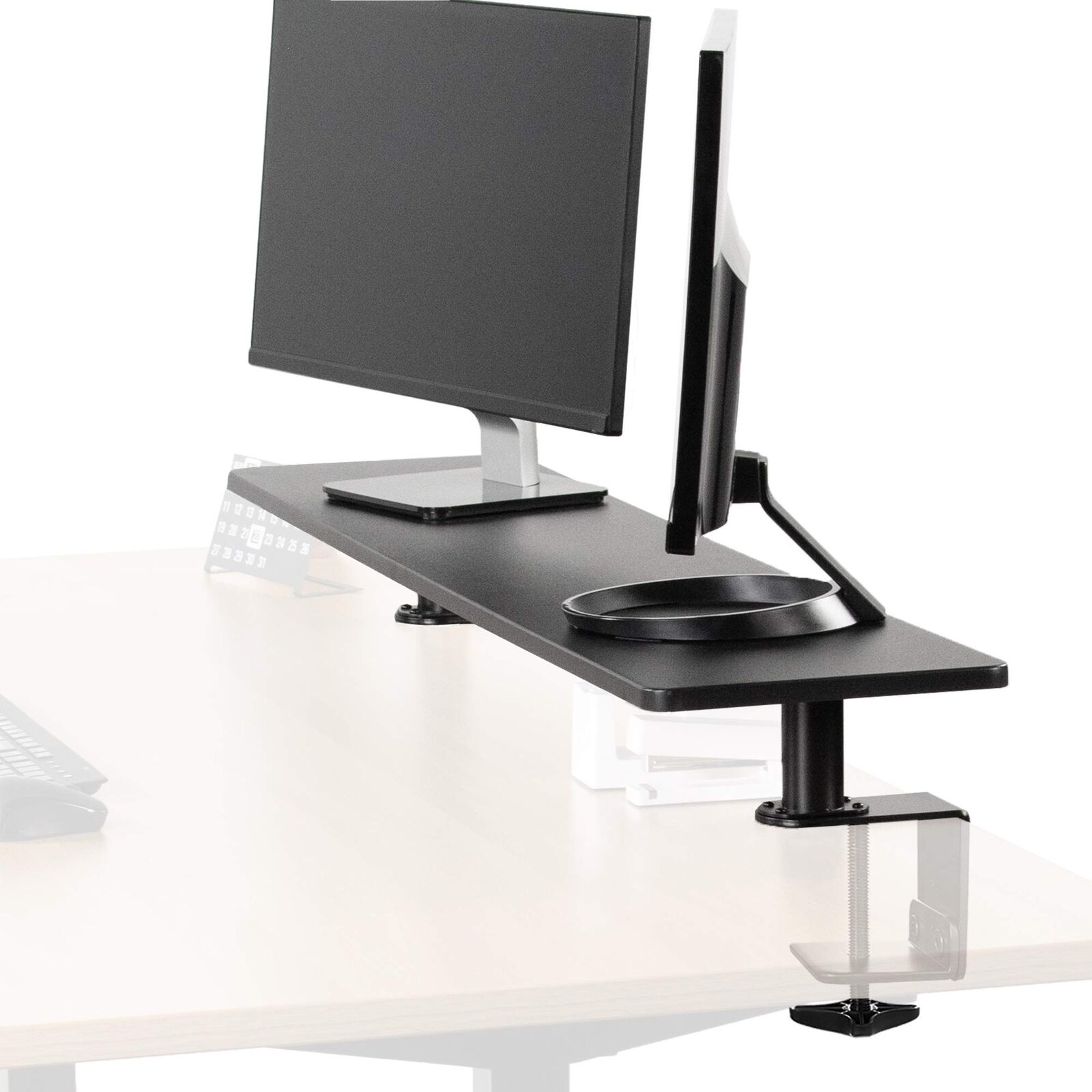 VIVO Black Clamp-on Extra Large 46 inch Ergonomic Desk Shelf, Multi Screen Compu