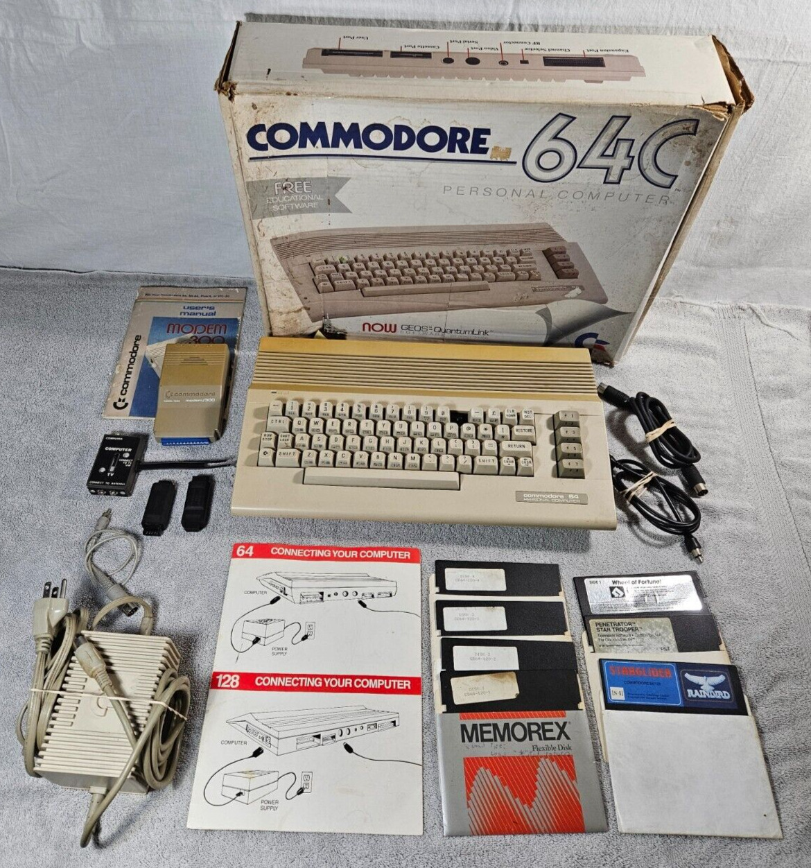 Vintage Commodore 64C Computer Matching #'s w/Power Supply & Box C64 Untested