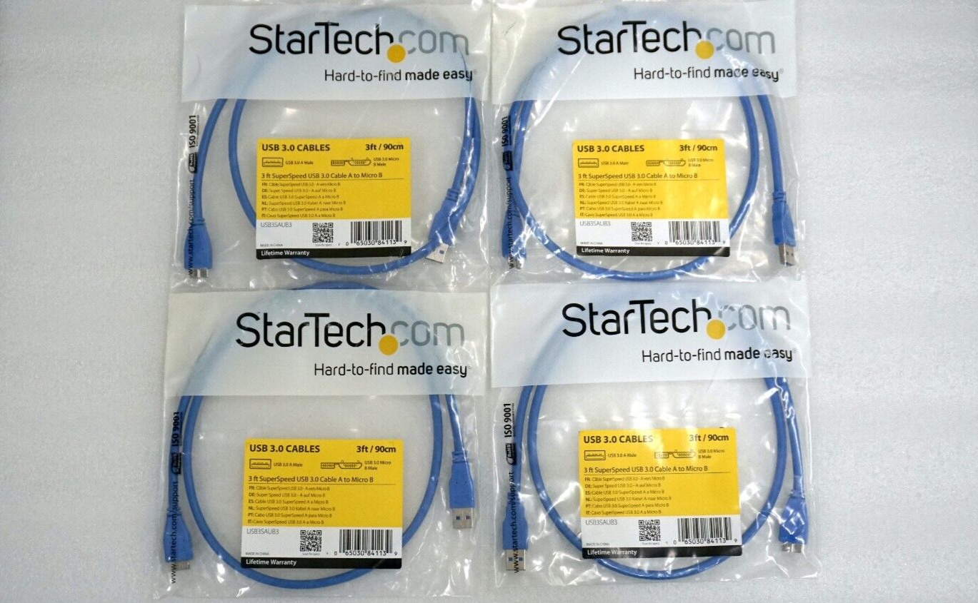 4 x Startech.com 3Ft Superspeed USB 3.0 Type A To Micro B Male Cable USB3SAUB3