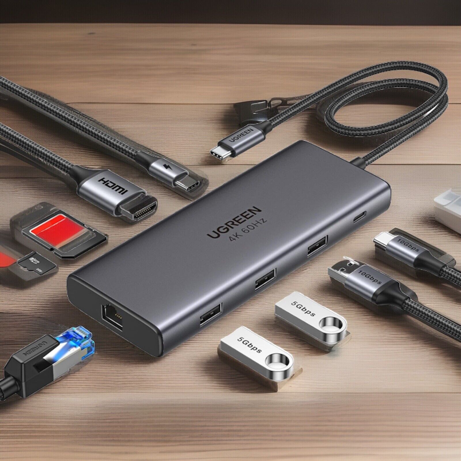 Ugreen Revodok Pro 109 USB C Hub 9 In 1 10gbps USB C 3.2 & USBA 3.2 4k 60Hz HDMI