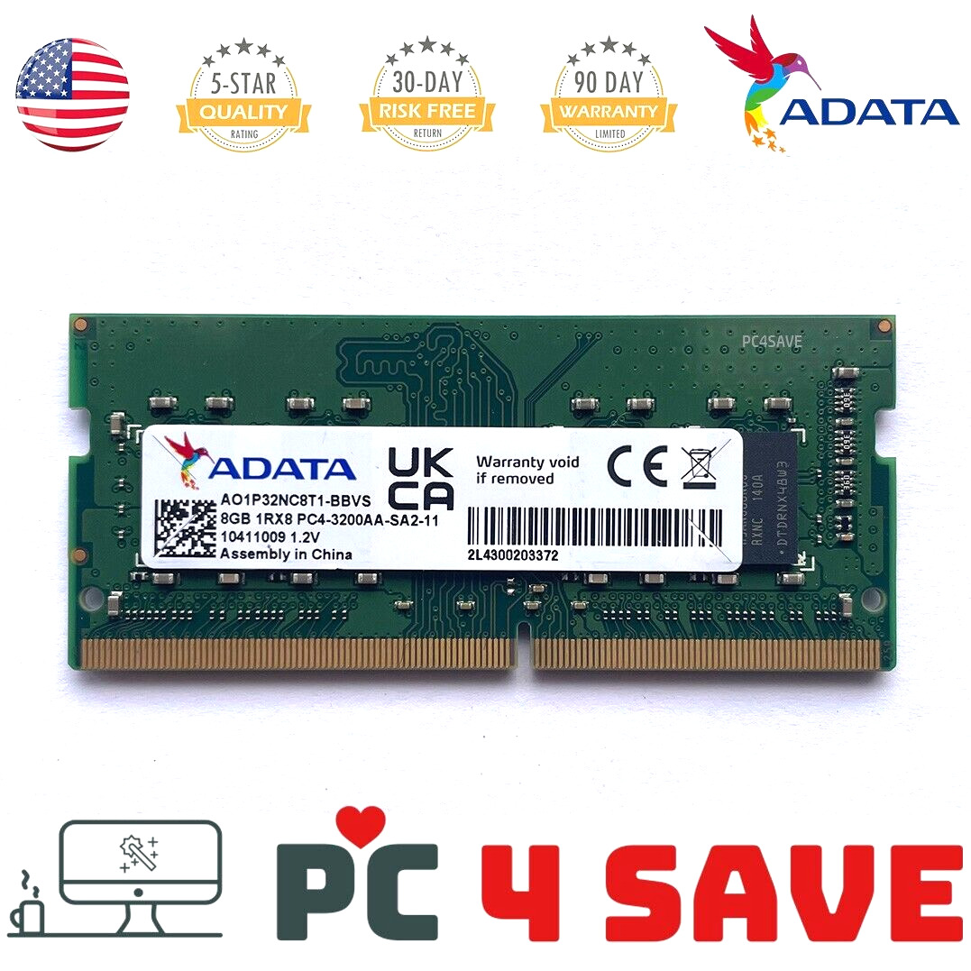 ADATA 8GB DDR4 3200MHz 1RX8 PC4-3200AA 260-Pin 1.2V SODIMM Single Laptop Memory