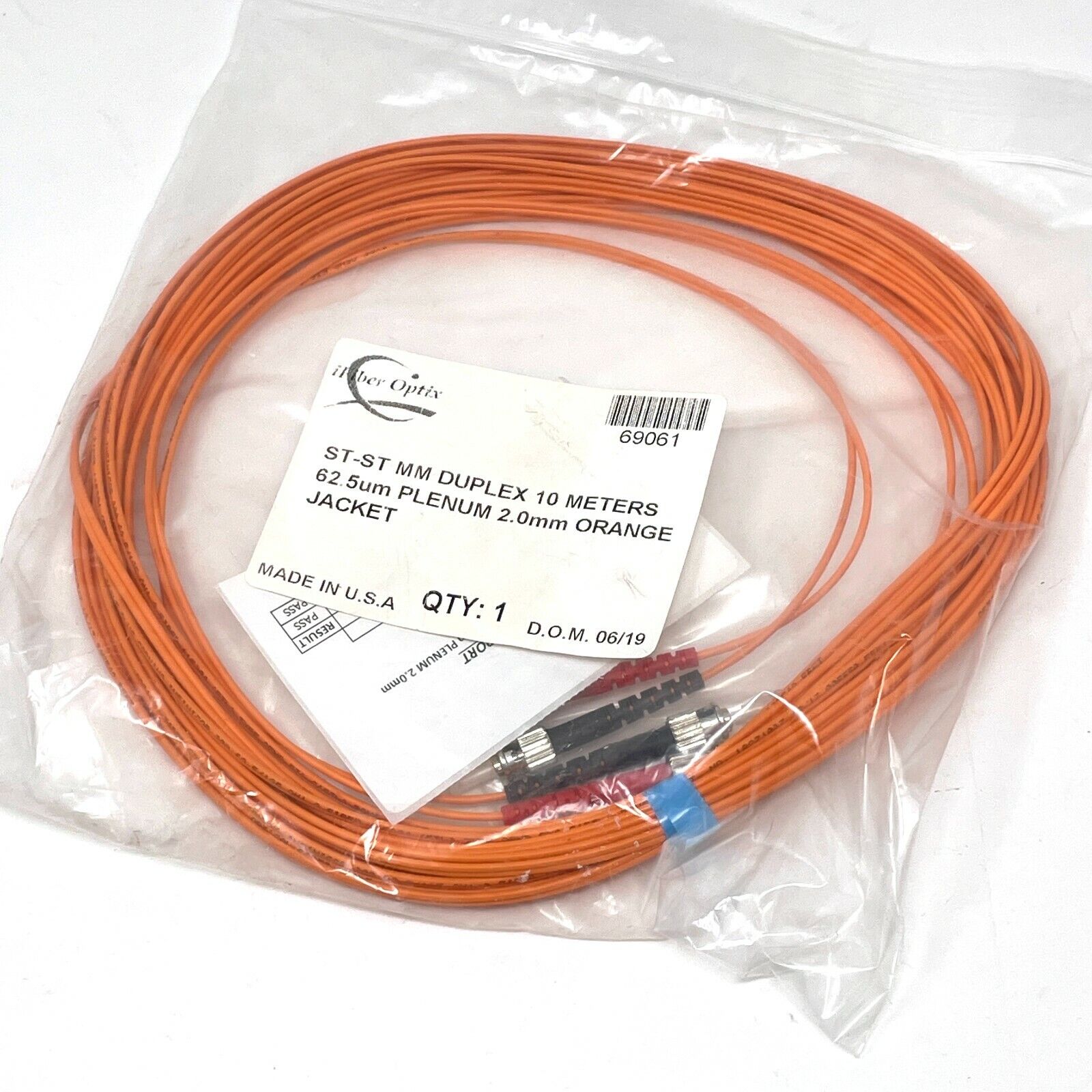 iFiber Optix 69061 Optical Fiber Cable ST-ST MM Duplex 10m 62.5um 2.0mm, Orange