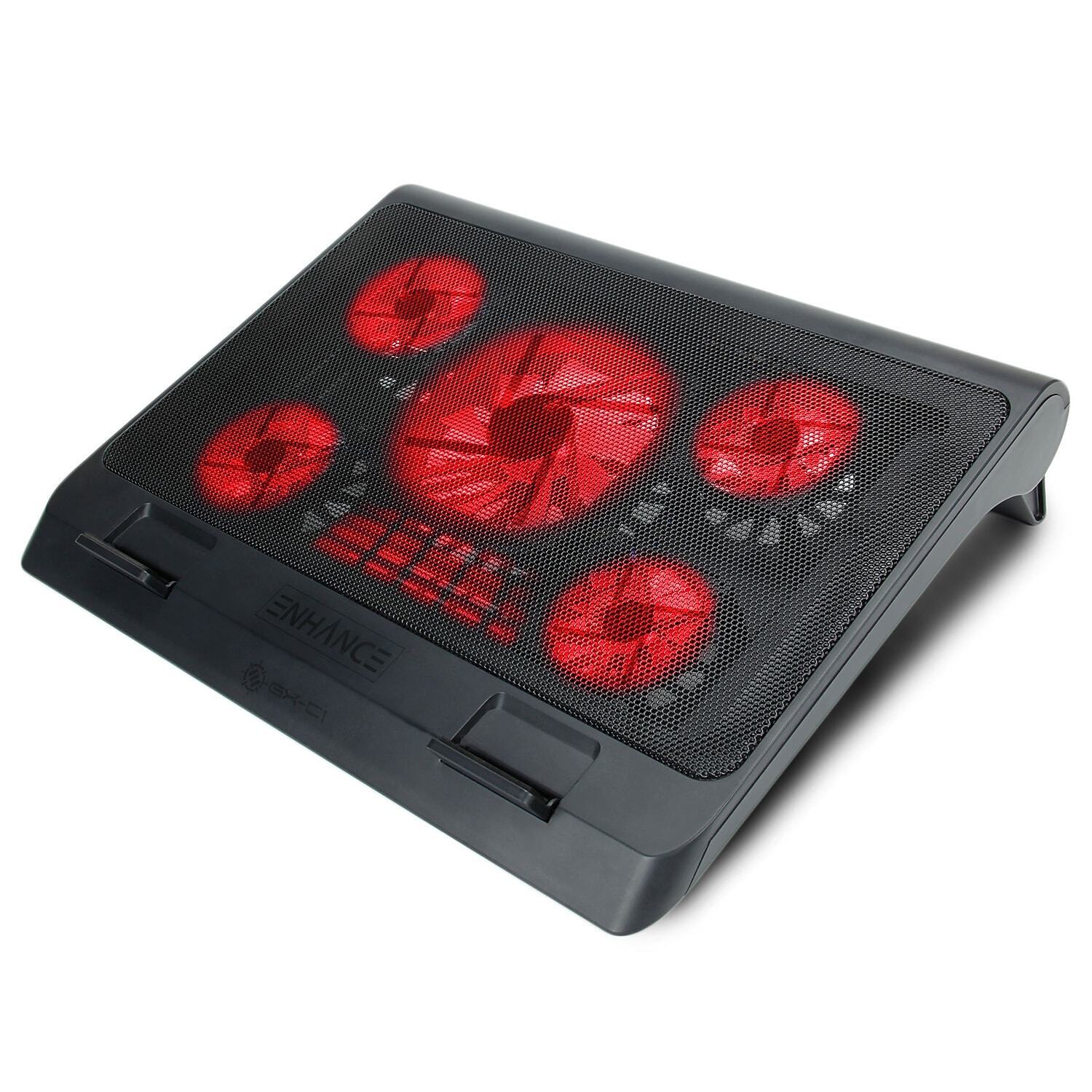 Enhance XL Gaming Laptop Cooler Pad with 5 Oversized LED Fans 2 USB Ports Black
