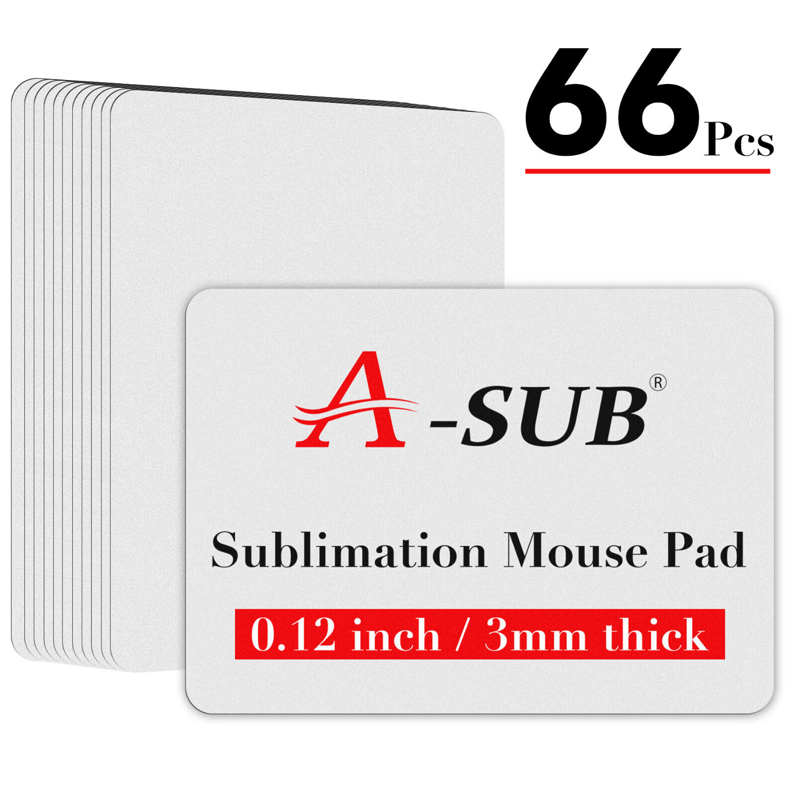66 PK Bulk Sublimation Blank Mouse Pad White Non-slip Waterproof Gaming Mousepad