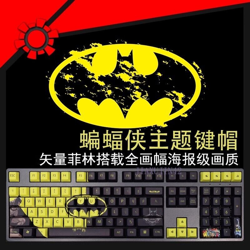 Batman Key Cap PBT Dark Knight Superhero Hornet Color Matching KeyBoard 108 Keys