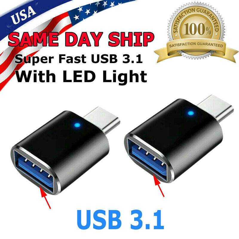 2 Pcs USB-C 3.1 Male to USB A Female Adapter Converter OTG Type C Android Phone