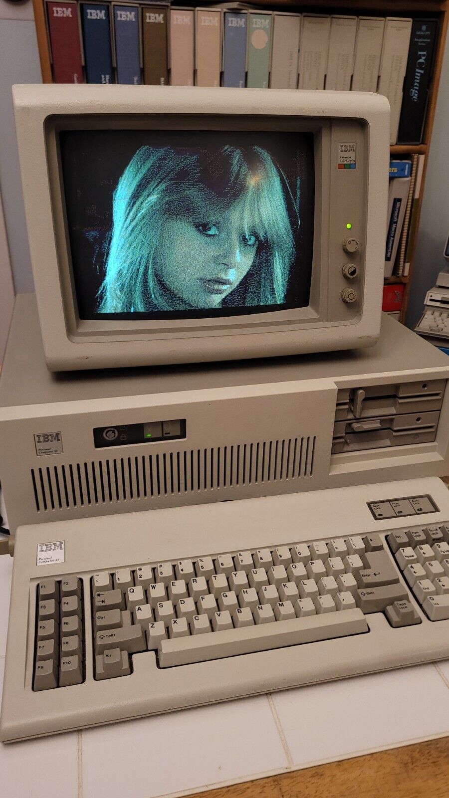 IBM 5170 PC AT 5154 EGA Monitor, Model F Keyboard, 1.5mb RAM XTIDE Floppy Drives
