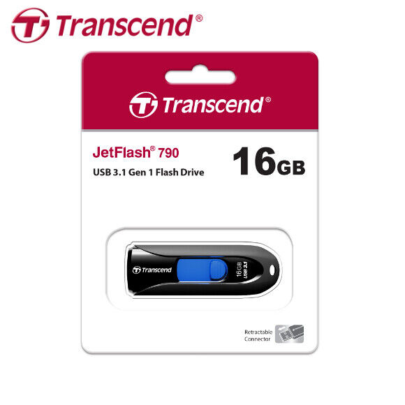 Transcend 16GB 32GB 64GB JetFlash 790 USB 3.0 Flash Drive Black