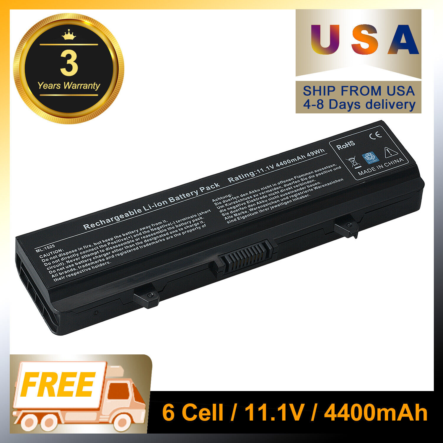 Type X284G Battery for Dell Inspiron 1440 1525 1526 1545 1750 PP29L K450N GW240