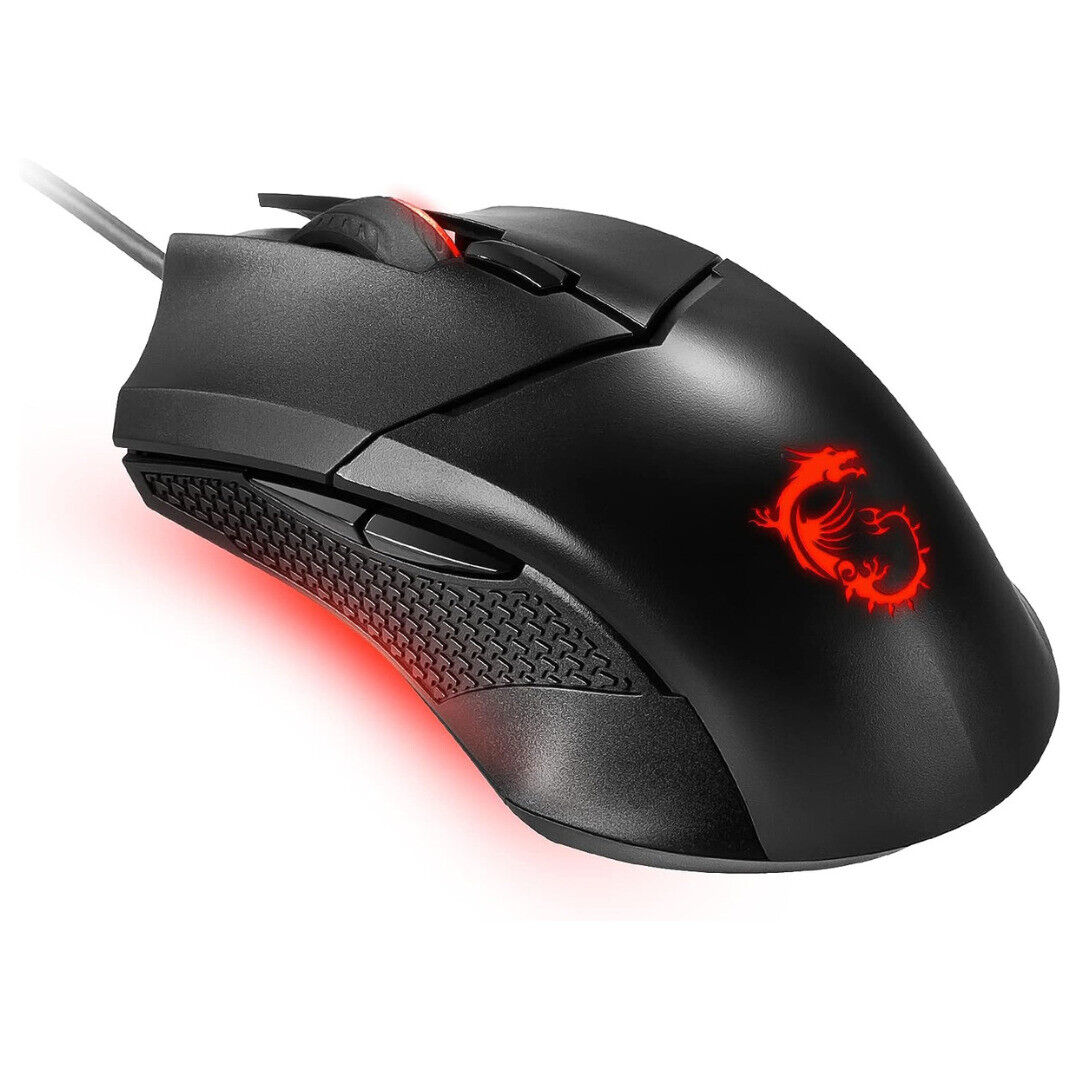 MSI Clutch GM08 Ergonomic Wired USB Mouse Gaming Symmetrical Red Backlit Black