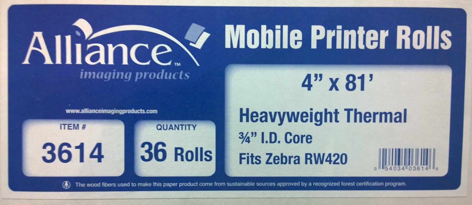 THERMAL RECEIPT ROLLS - BROTHER & ZEBRA MOBILE PRINTERS 4 in x 81 ft, 36 ROLLS