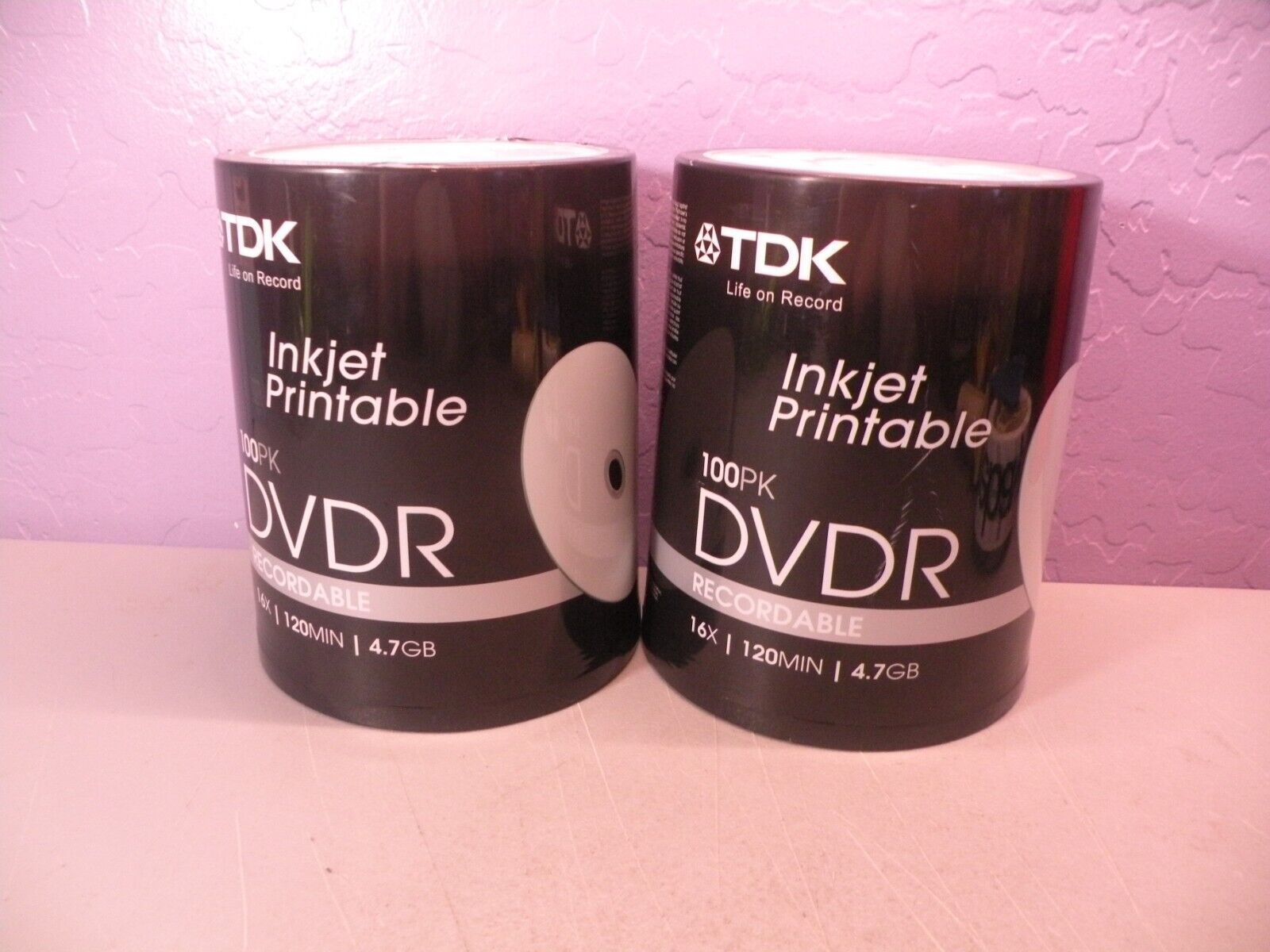 2 TDK Inkjet Printable DVDR 100 Pack 120 min 4.7G NEW Factory Sealed 200 In all