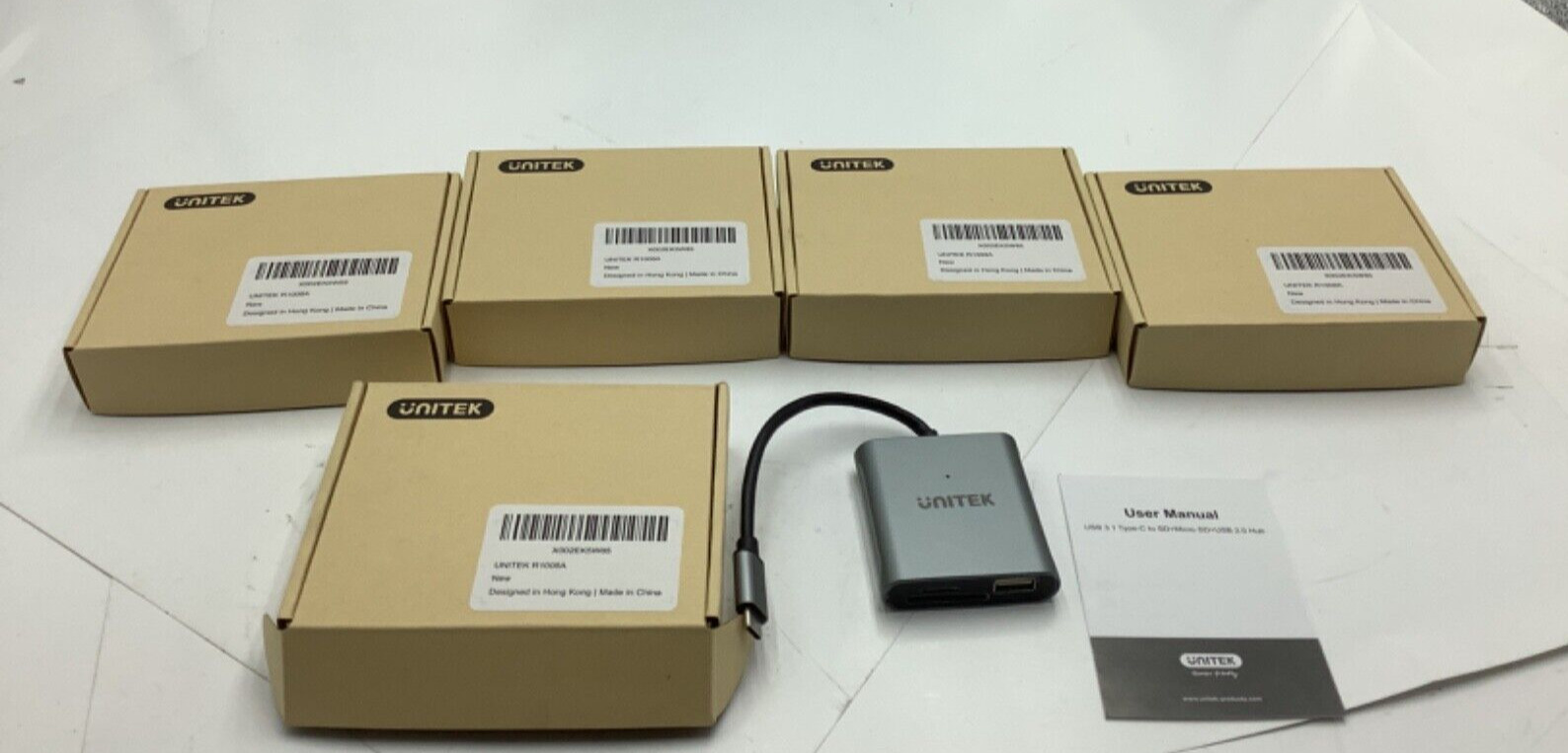 (QTY 5) UNITEK R1008A USB 3.1 3-in-1 USB-C Card Reader