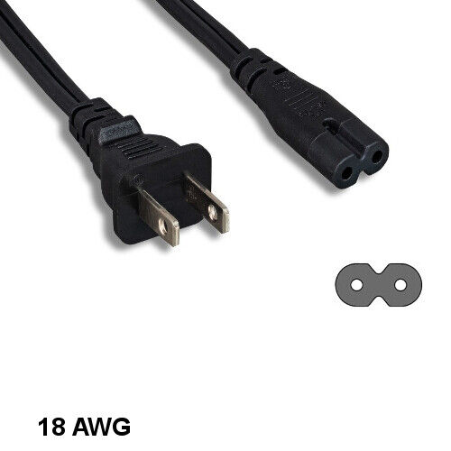 10feet 18AWG 2 Pin Power Cord NEMA 1-15P to IEC60320 C7 Non-Polarized PS3 PS4 TV
