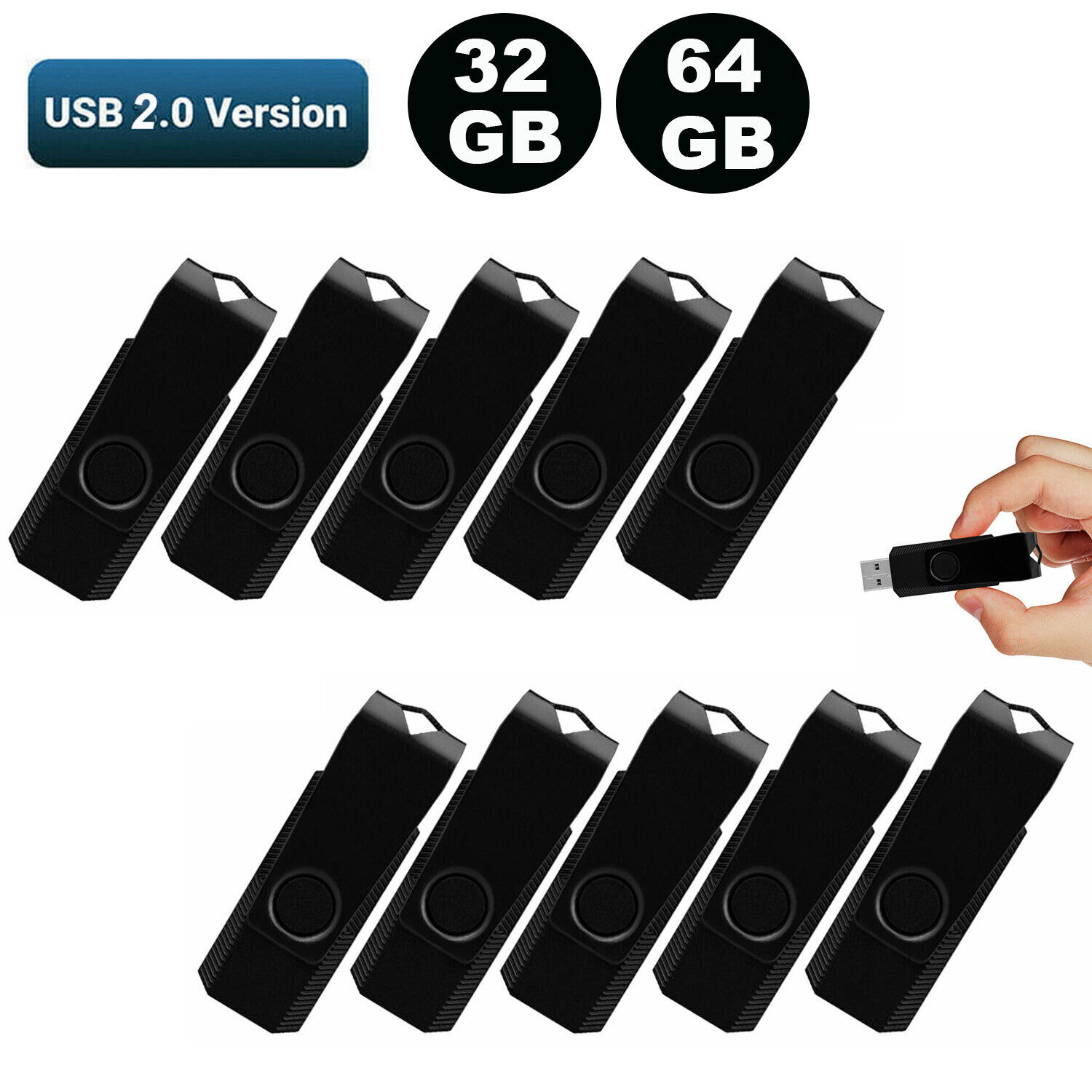32GB 64GB 5/10Pack Swivel USB Flash Memory Stick External Pen Thumb Drives