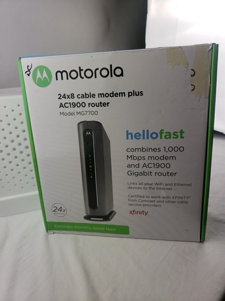 Motorola MG7700 Modem Plus AC1900 WiFi Router Combo with Power Boost  1000+ MBPS