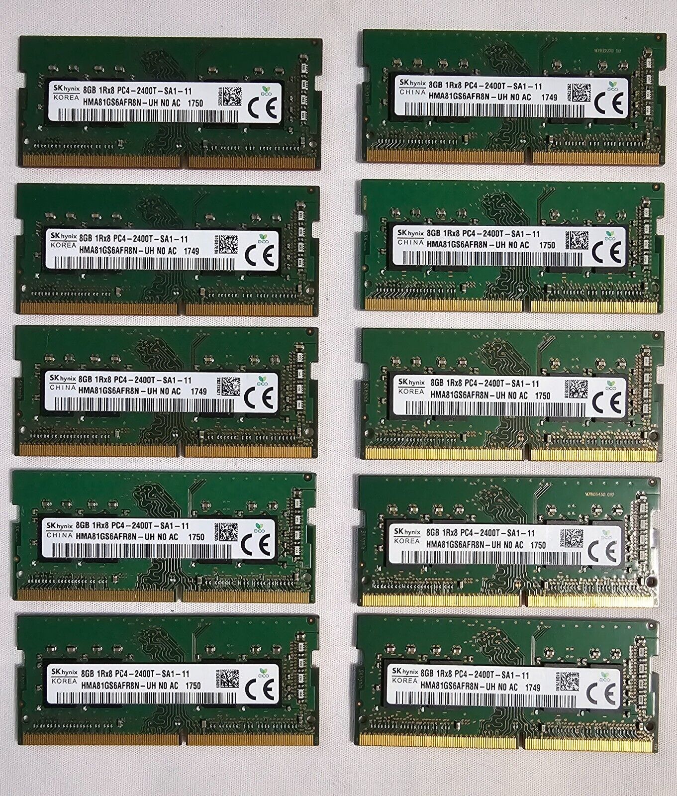 Lot of Ten (10x) SK Hynix 8GB 1Rx8 PC4-2400T DDR4 SODIMM Laptop RAM