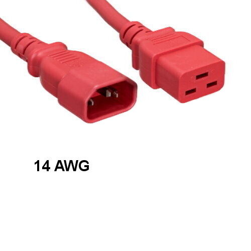 Red Color 3 feet 14AWG Power Cord IEC-60320 C14 to C19 15A/250V SJT Server Data